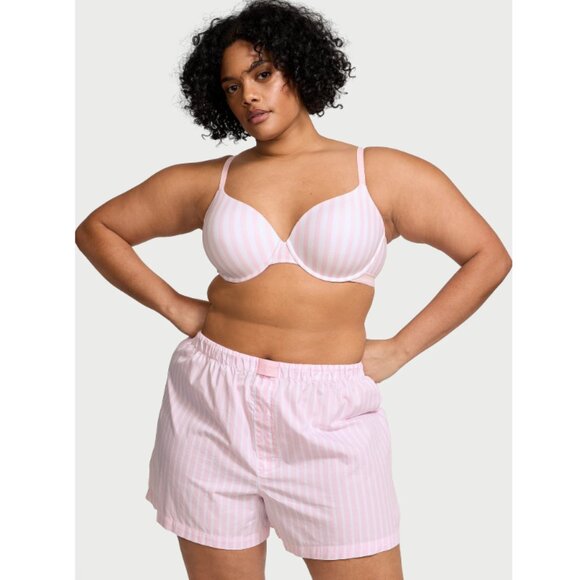 Victoria's Secret Loungewear Pajama Shorts In Pink Stripe Logo XL NWT - Picture 1 of 8